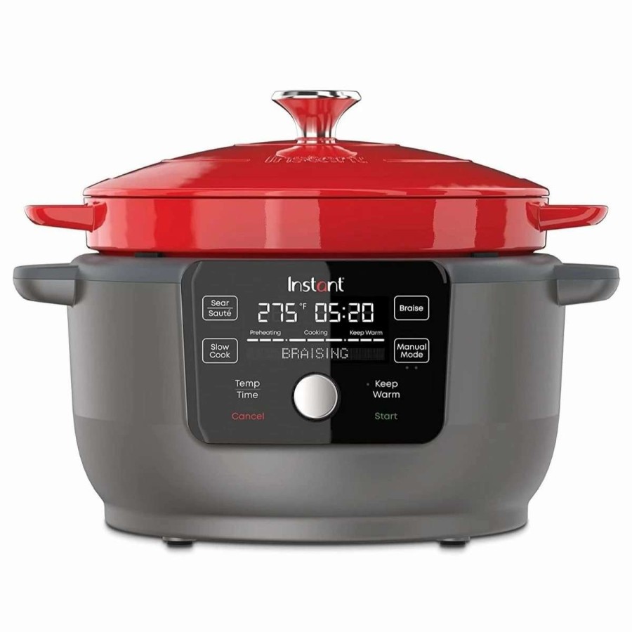 Frying, Grilling & Cooking * | Hot Sale Instant 6-Quart Precision Dutch Oven Multi-Cooker | Red Red