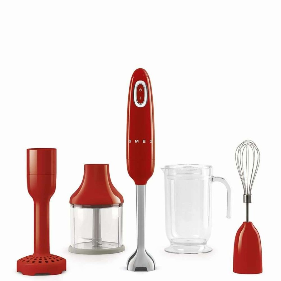 Blending & Drinks * | Cheapest Smeg Hand Blender & Accessories Set | Red Red, Stainless Steel