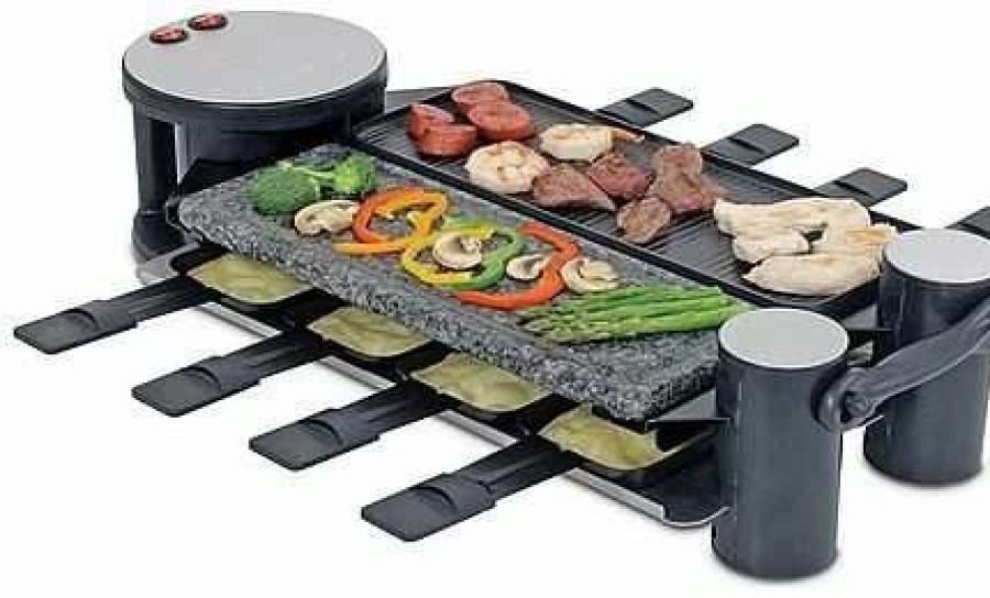 Frying, Grilling & Cooking * | Cheap Swissmar Swivel Raclette Grill 1 Non-Stick & 1 Hot Stone Surface- 8 Person Black, Gray