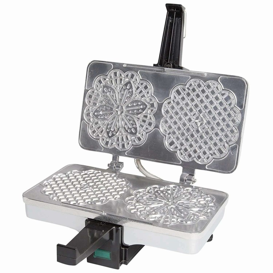 Frying, Grilling & Cooking * | Discount Cucina Pro Cucinapro 5 Pizzelle Baker Pizzelle Polished Black, Silver