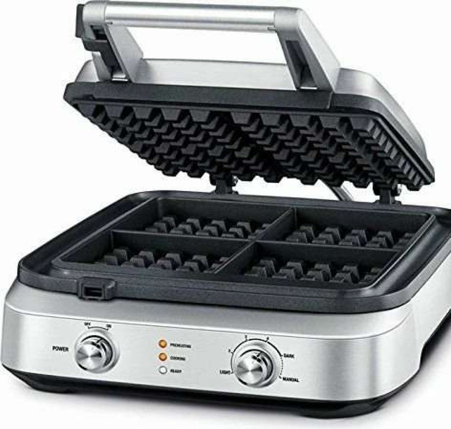 Frying, Grilling & Cooking * | Outlet Breville The Smart Waffle 4-Slice Waffle Maker | Brushed Stainless Steel Steel