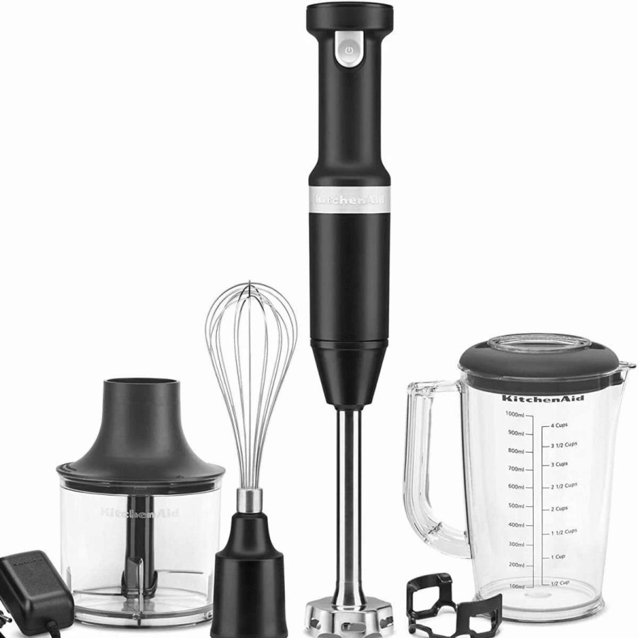 Blending & Drinks * | Budget Kitchenaid Variable Speed Cordless Hand Blender With Accessories | Onyx Black Black