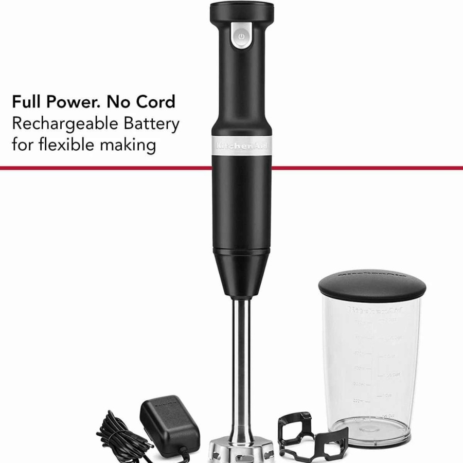 Blending & Drinks * | Budget Kitchenaid Variable Speed Cordless Hand Blender With Accessories | Onyx Black Black