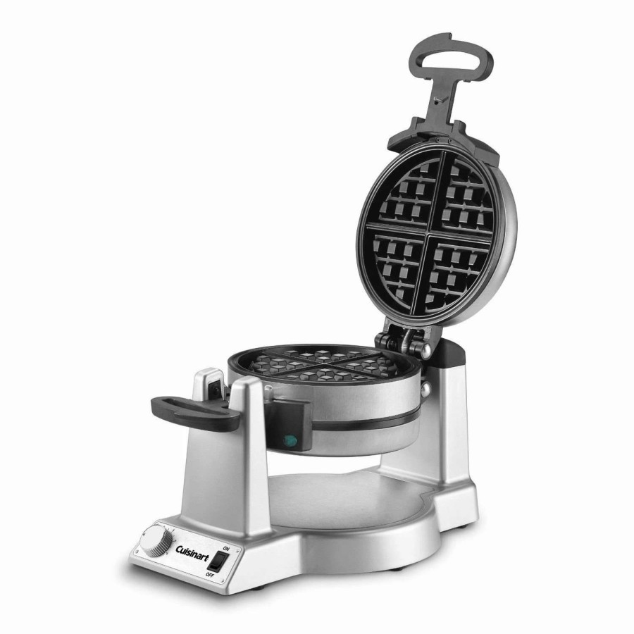 Frying, Grilling & Cooking * | Brand New Cuisinart Double Belgian Waffle Maker | Round Black & Stainless