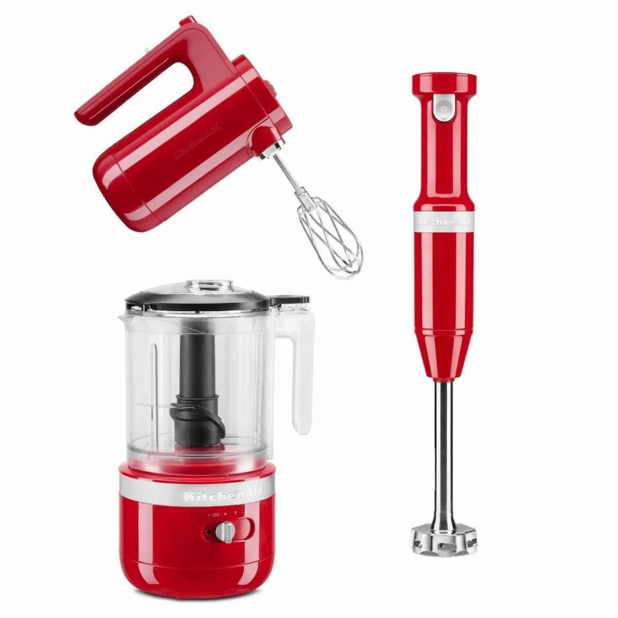 Blending & Drinks * | Best Sale Kitchenaid Passion Red Cordless Small Appliances Set | Hand Mixer, Hand Blender & Food Chopper Red