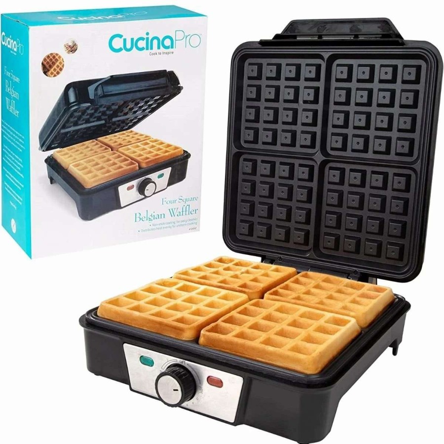 Frying, Grilling & Cooking * | Brand New Cucina Pro Cucinapro Four Square Belgian Waffle Maker Black