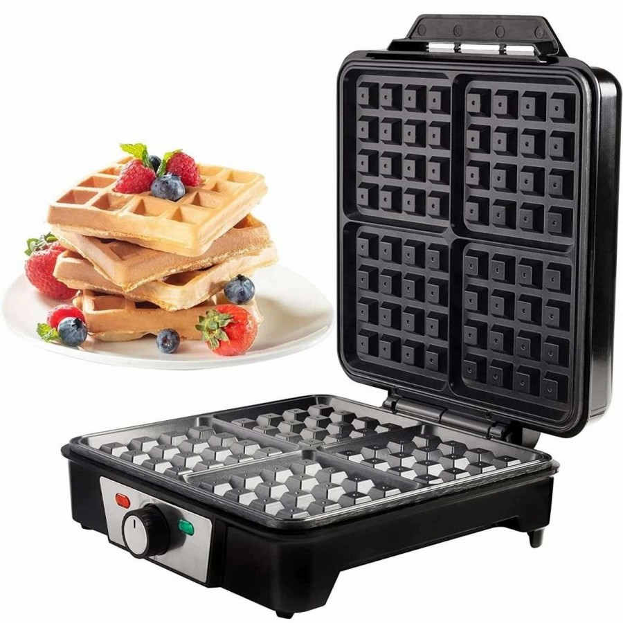 Frying, Grilling & Cooking * | Brand New Cucina Pro Cucinapro Four Square Belgian Waffle Maker Black