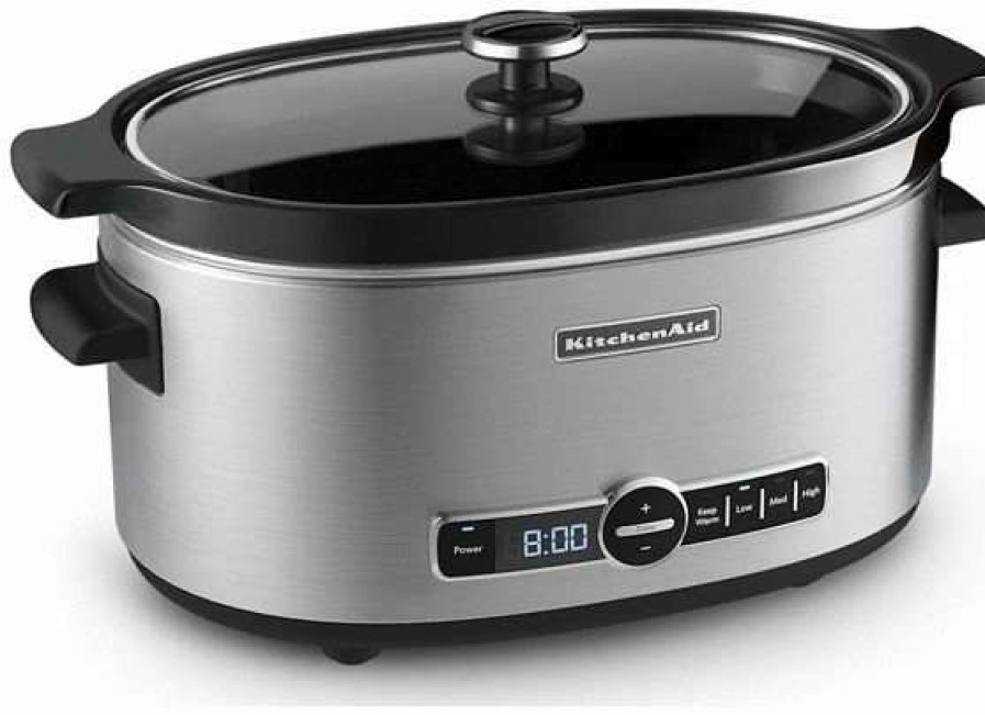 Frying, Grilling & Cooking * | Top 10 Kitchenaid Slow Cooker 6-Quart With Glass Lid | Stainless Steel Silver