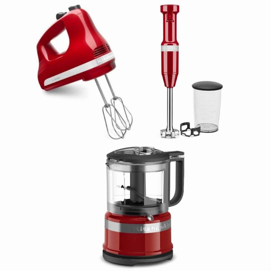 Blending & Drinks * | Promo Kitchenaid Empire Red Small Appliances Set | Mini Food Processor, Blender & Hand Mixer Red