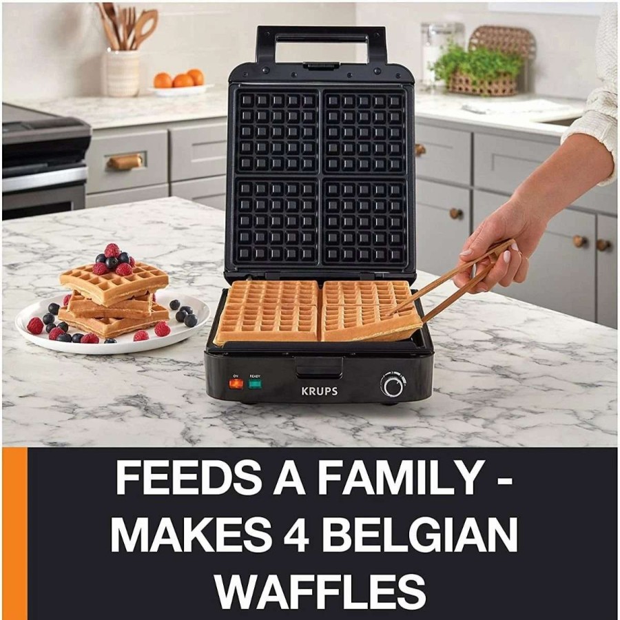 Frying, Grilling & Cooking * | Outlet Krups 4-Slice Belgian Waffle Maker Black & Stainless