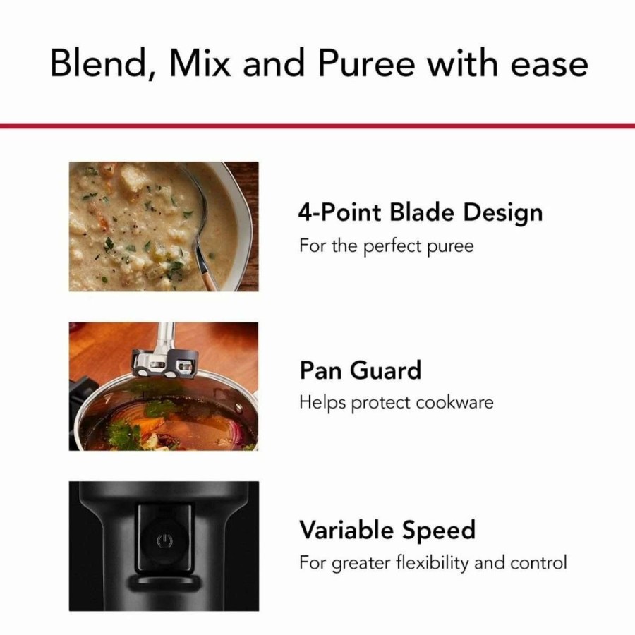 Blending & Drinks * | Best Pirce Kitchenaid Variable Speed Cordless Hand Blender + Chopper & Whisk Accessories | Black Matte Black