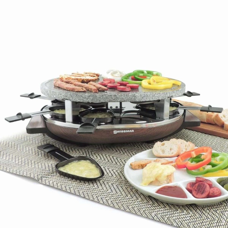 Frying, Grilling & Cooking * | Flash Sale Swissmar Matterhorn 8-Person Raclette With Granite Stone Grill Top Faux Wood Brown, Gray, Stainless Steel