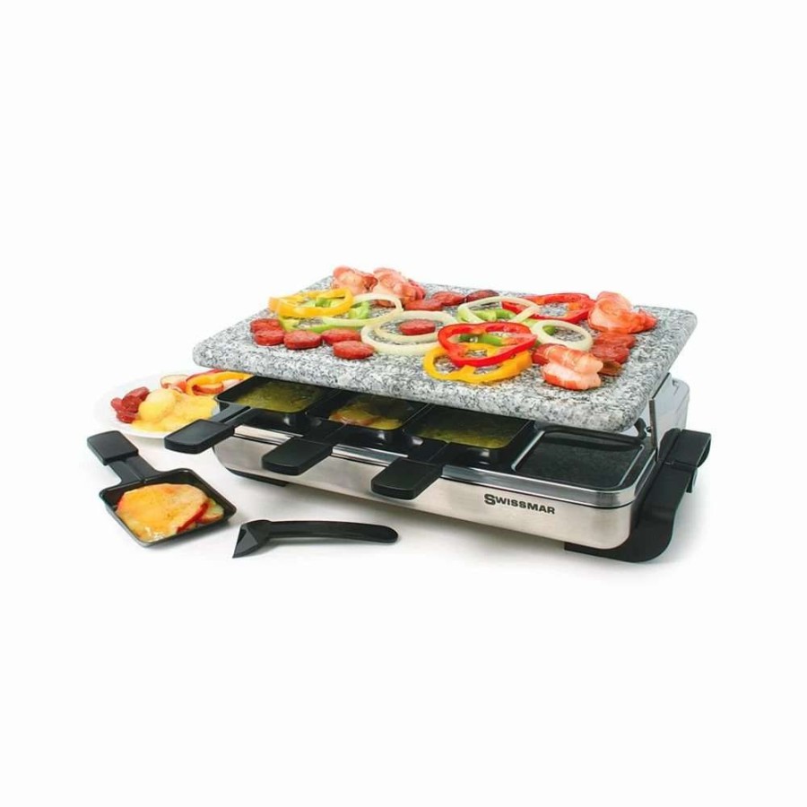 Frying, Grilling & Cooking * | Top 10 Swissmar Stelvio 8 Person Stone Raclette Party Grill Stainless Black & Stainless