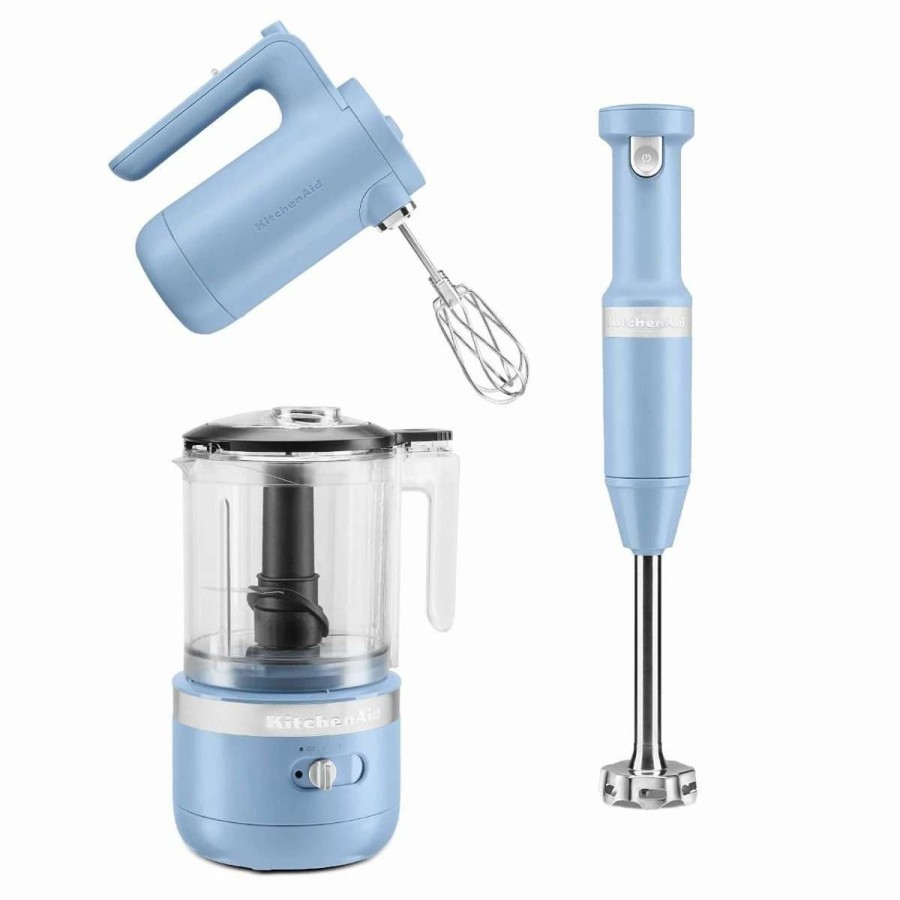 Blending & Drinks * | Cheapest Kitchenaid Blue Velvet Cordless Small Appliances Set | Hand Mixer, Hand Blender & Food Chopper Blue