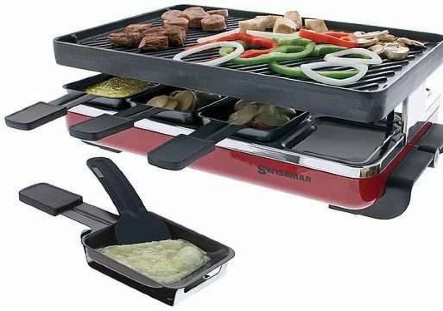 Frying, Grilling & Cooking * | Best Sale Swissmar Classic Raclette Grill Cast Iron Red Reversible 8 Person Black, Red