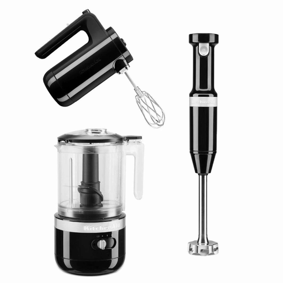 Blending & Drinks * | Coupon Kitchenaid Onyx Black Cordless Small Appliances Set | Hand Mixer, Hand Blender & Food Chopper Black