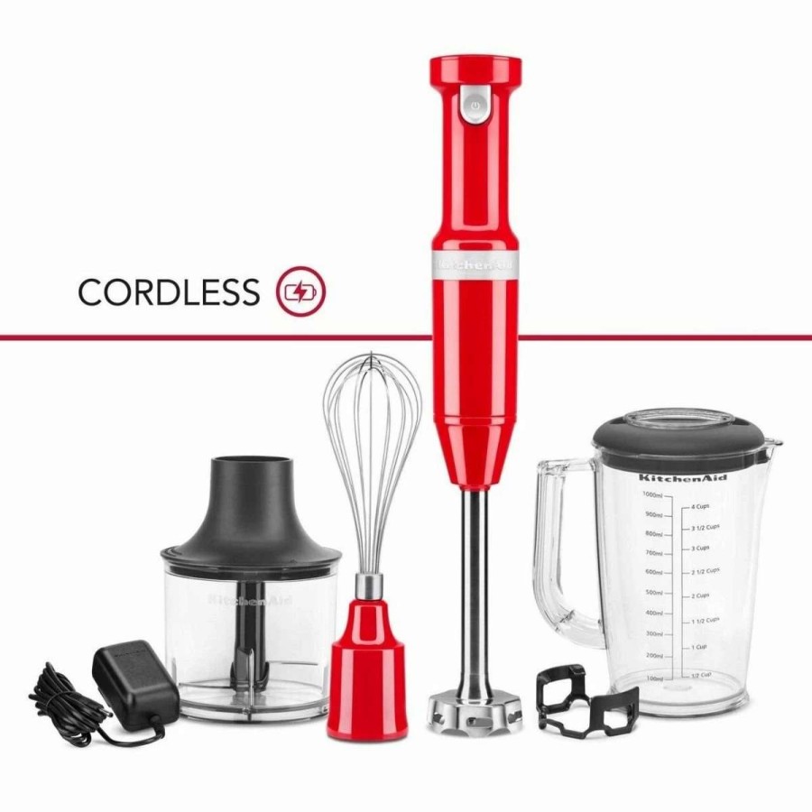 Blending & Drinks * | Top 10 Kitchenaid Variable Speed Cordless Hand Blender + Chopper & Whisk Accessories | Passion Red Red