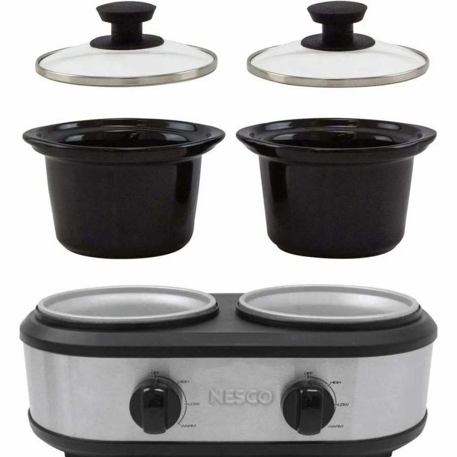 Frying, Grilling & Cooking * | New Nesco / American Harvest Nesco Dual Serving Slow Cooker Stainless Steel