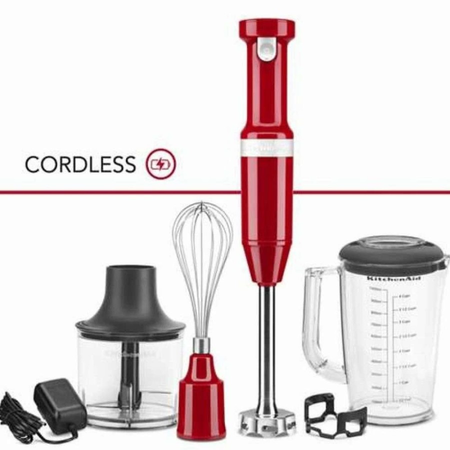 Blending & Drinks * | Buy Kitchenaid Variable Speed Cordless Hand Blender With Accessories | Empire Red Red