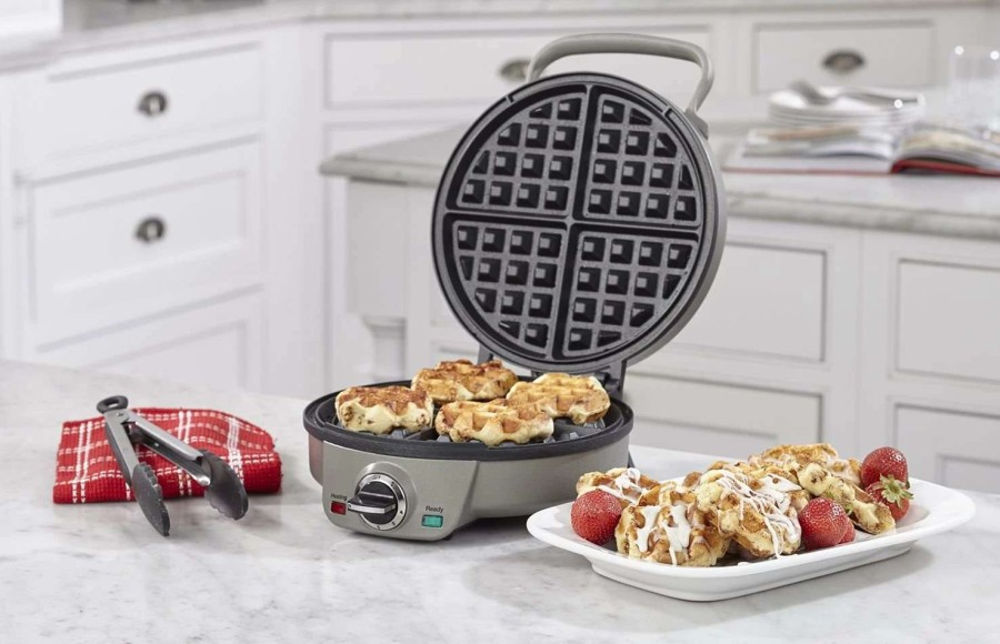 Frying, Grilling & Cooking * | Buy Cuisinart 4-Slice Square Belgian Waffle Maker | Round Black & Stainless