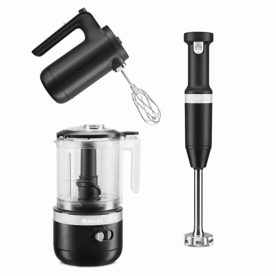 Blending & Drinks * | Buy Kitchenaid Black Matte Cordless Small Appliances Set | Hand Mixer, Hand Blender & Food Chopper Black