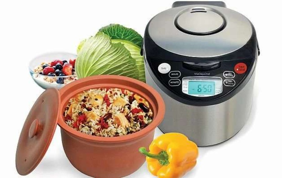 Frying, Grilling & Cooking * | Buy Vitaclay Smart Organic Multicooker & Clay Insert Oval, 6-Cup Dry / 3.2-Quart Black & Stainless, Natural