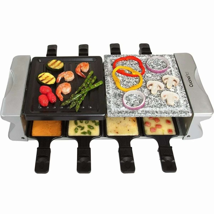 Frying, Grilling & Cooking * | Best Sale Cucina Pro Cucinapro 8-Pan Deluxe Raclette Black, Silver