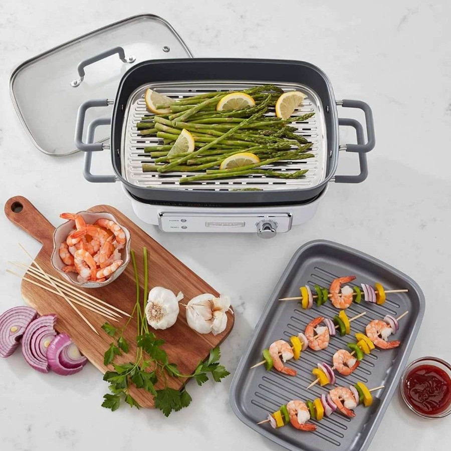 Frying, Grilling & Cooking * | Buy Cuisinart Stack5 Multifunctional Grill With Glass Lid | White White