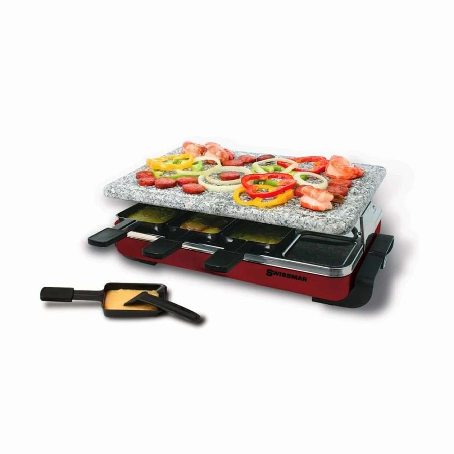 Frying, Grilling & Cooking * | Flash Sale Swissmar Classic 8 Person Stone Raclette Party Grill Stainless Black, Red