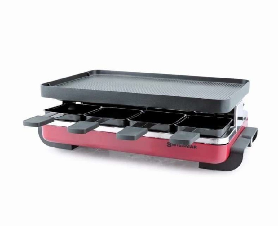 Frying, Grilling & Cooking * | Wholesale Swissmar Classic Raclette Grill Red Non-Stick Reversible 8 Person Black, Red