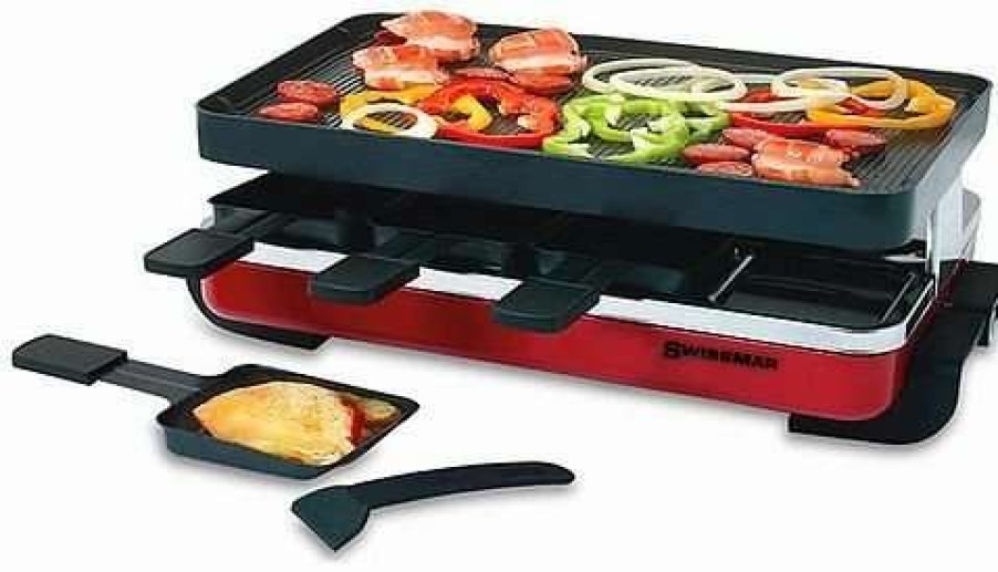 Frying, Grilling & Cooking * | Wholesale Swissmar Classic Raclette Grill Red Non-Stick Reversible 8 Person Black, Red